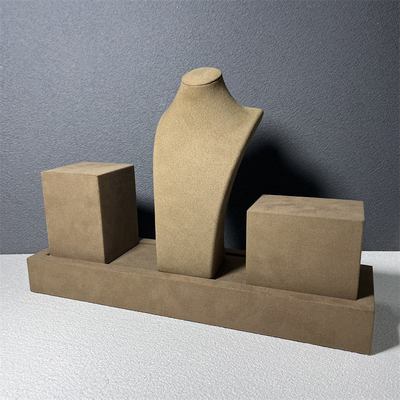 Busto pequeno médio do manequim da joia do suporte do suporte da colar de Microfiber de veludo de Brown