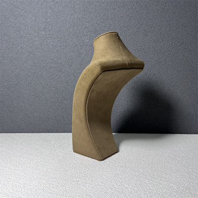 Busto pequeno médio do manequim da joia do suporte do suporte da colar de Microfiber de veludo de Brown