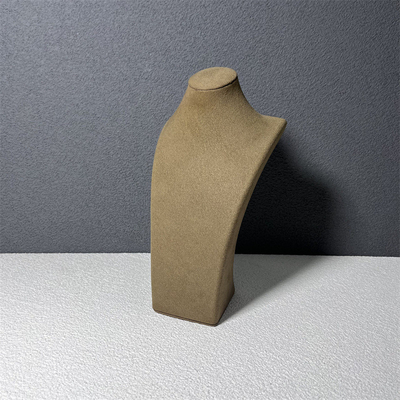 Busto pequeno médio do manequim da joia do suporte do suporte da colar de Microfiber de veludo de Brown