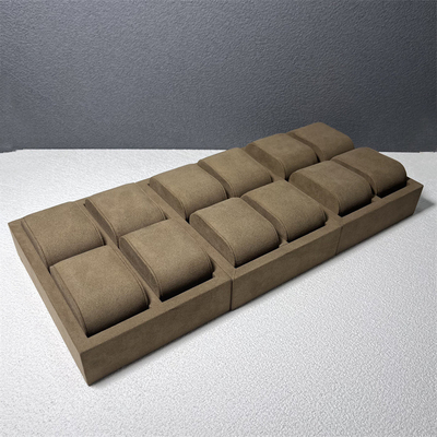 Relógio luxuoso de Microfiber do entalhe da cor 12 do café para indicar o organizador do relógio da joia