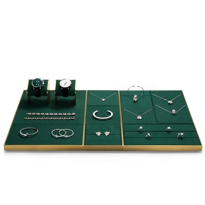 Escuro - bandejas luxuosas do armazenamento de Tray Pendant Earring Bangle Necklace da joia da camurça verde