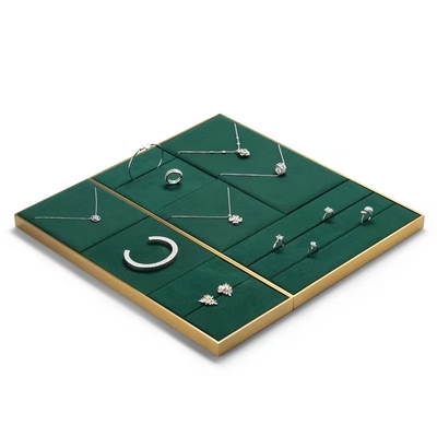 Escuro - bandejas luxuosas do armazenamento de Tray Pendant Earring Bangle Necklace da joia da camurça verde