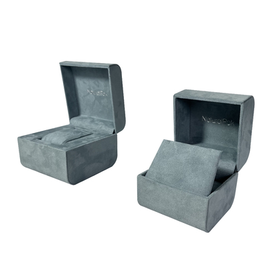 Da joia luxuosa azul de Microfiber da parte alta caixas de presente de relógio quadradas opacas de empacotamento das caixas