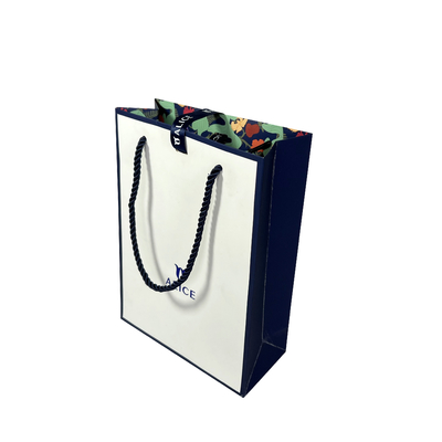 Saco de papel personalizado do presente de Logo White Blue Jewellery Handbags para a compra