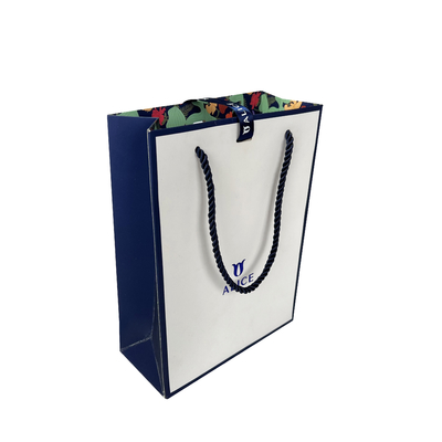 Saco de papel personalizado do presente de Logo White Blue Jewellery Handbags para a compra