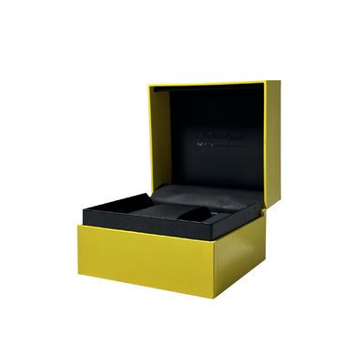 Caixa de empacotamento do único relógio feito sob encomenda luxuoso preto amarelo da caixa de relógio com guarnição