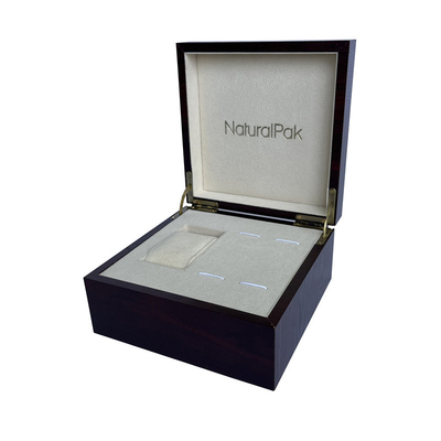 Metal de prata de empacotamento de papel de madeira vermelho feito sob encomenda Logo Watch Set Box da caixa do vinho