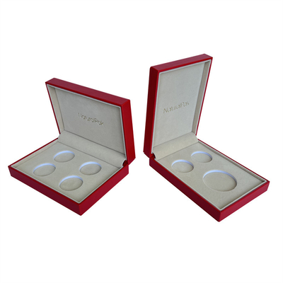 Caixas de moeda comemorativas do couro sintético vermelho feito sob encomenda 133*110*80mm