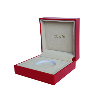 Caixas de moeda comemorativas do couro sintético vermelho feito sob encomenda 133*110*80mm