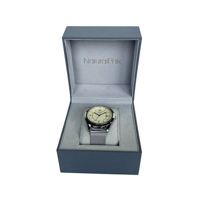 Claro - o suporte azul do relógio gravou Logo Watch And Bracelet Box