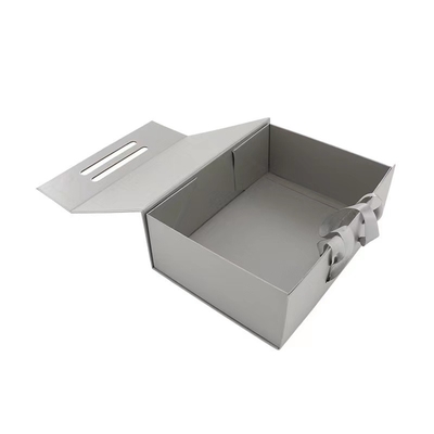 Caixa de presente pequena de prata do cartão do Oem de Grey Luxury Folding Gift Boxes com tira longa