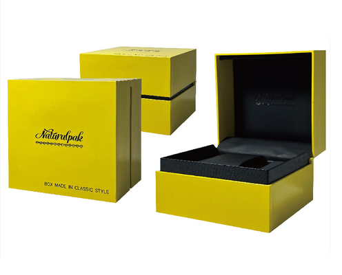 Caixa de empacotamento do único relógio feito sob encomenda luxuoso preto amarelo da caixa de relógio com guarnição