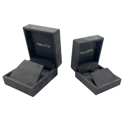 Grey Velvet Jewelry Packaging Box luxuoso para Ring Wedding Earring Pendant Necklace