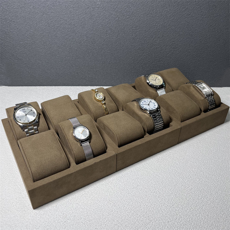 Relógio luxuoso de Microfiber do entalhe da cor 12 do café para indicar o organizador do relógio da joia